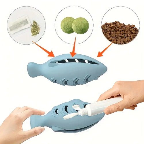 Interactive and durable silicone fish-shaped cat teething toy (1 piece)