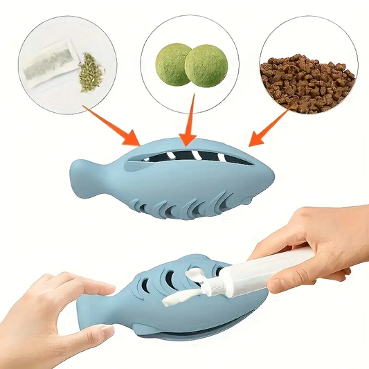 Interactive and durable silicone fish-shaped cat teething toy (1 piece)
