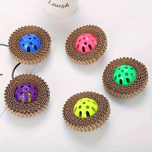 3 cat toy balls, made of corrugated cardboard and plastic