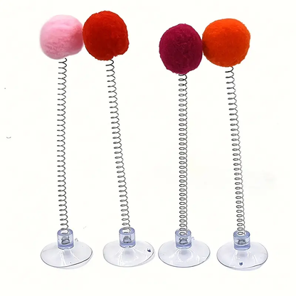 This 2-piece interactive cat toy set includes a plush ball and a metal spring stick.