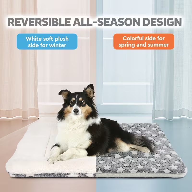 Dog crate mattress, super soft pet bed, cute star pattern, washable.