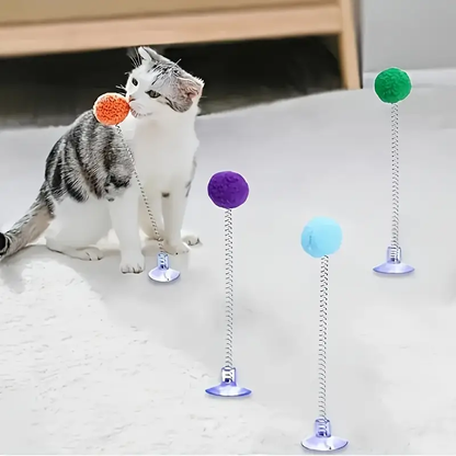 This 2-piece interactive cat toy set includes a plush ball and a metal spring stick.