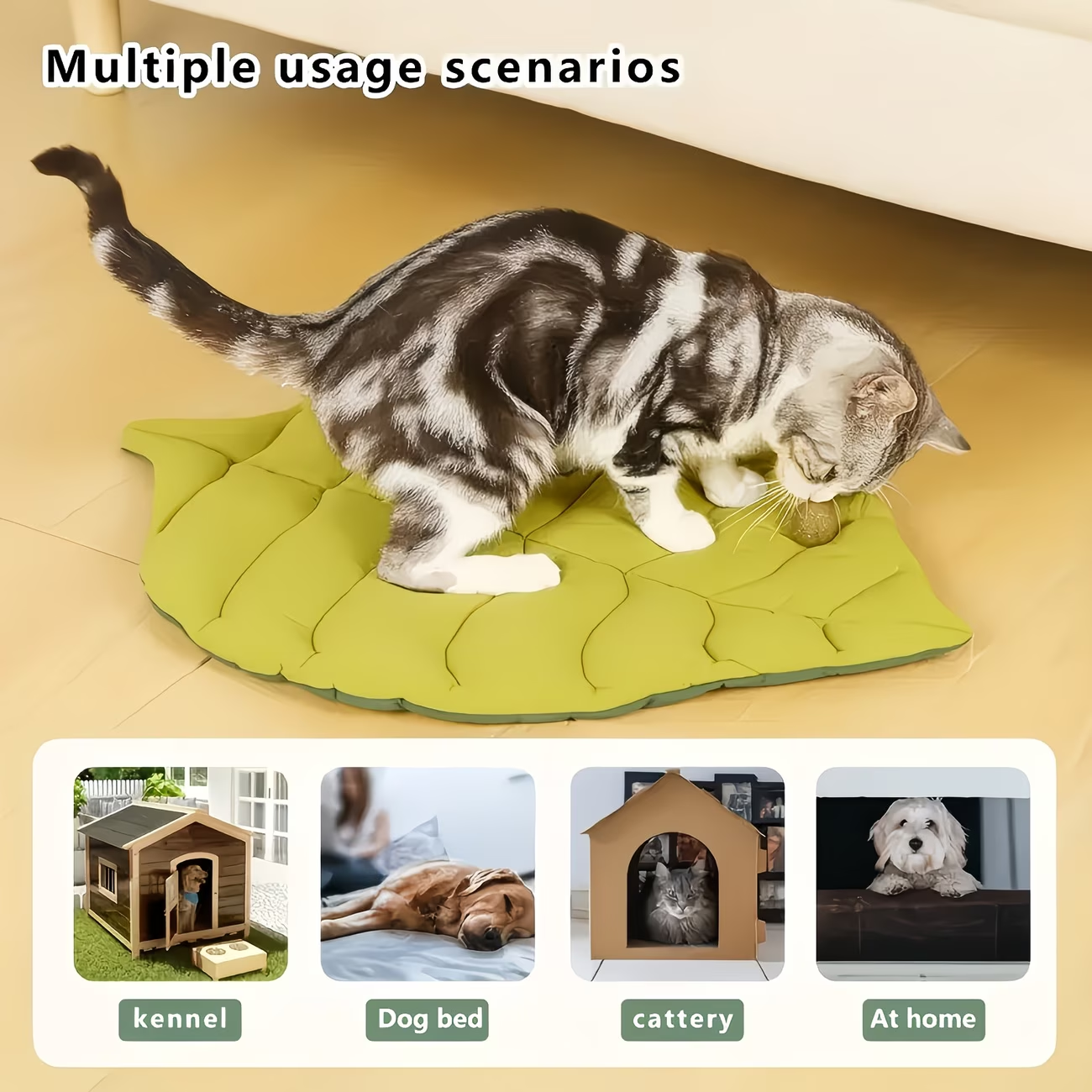 Comfortable leaf-shaped pet mat, made of polyester fiber, washable.